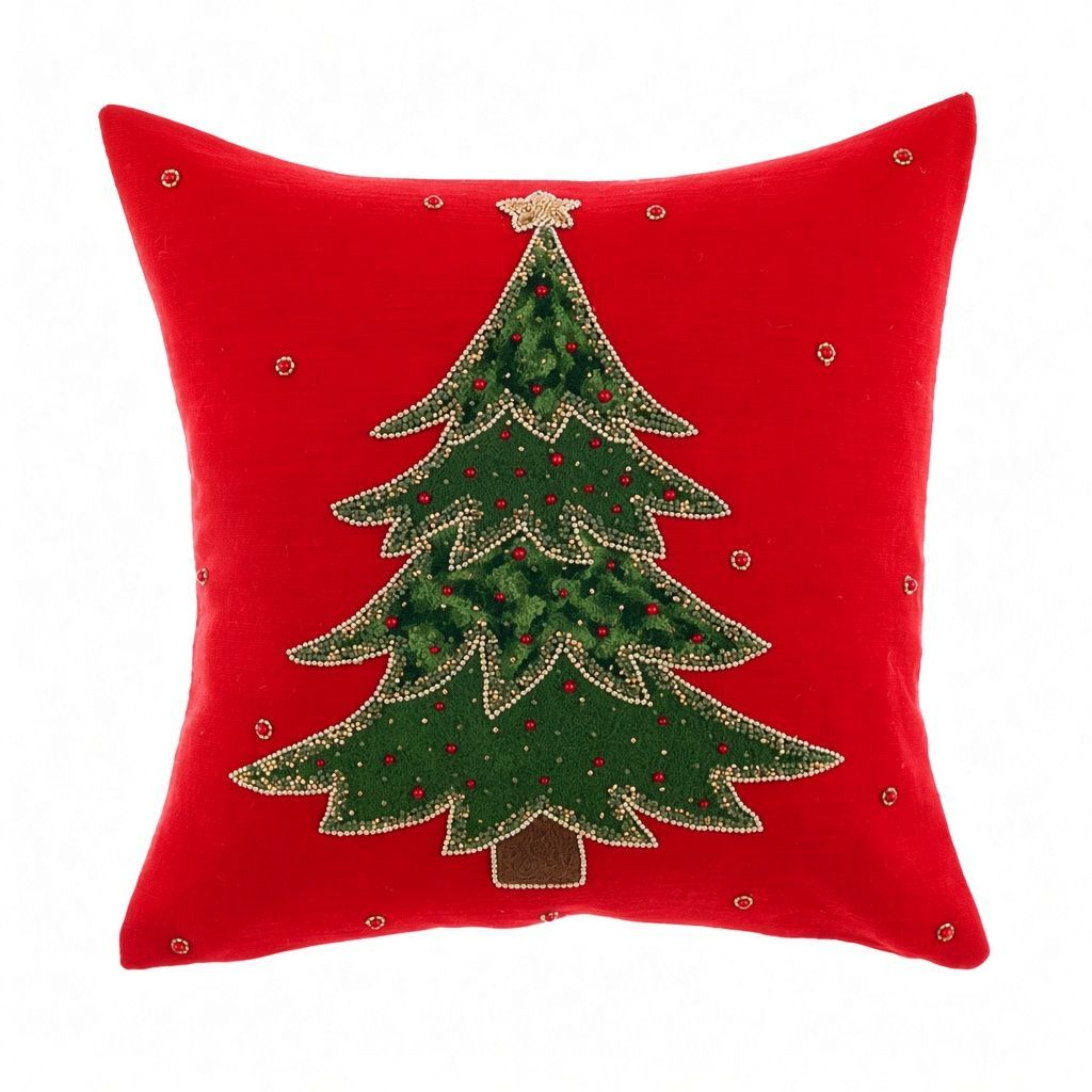 Coussin brodé sapin, 45 x 45 cm, Blanc Mariclo Coussin brodé sapin, 45 x 45 cm, Blanc Mariclo