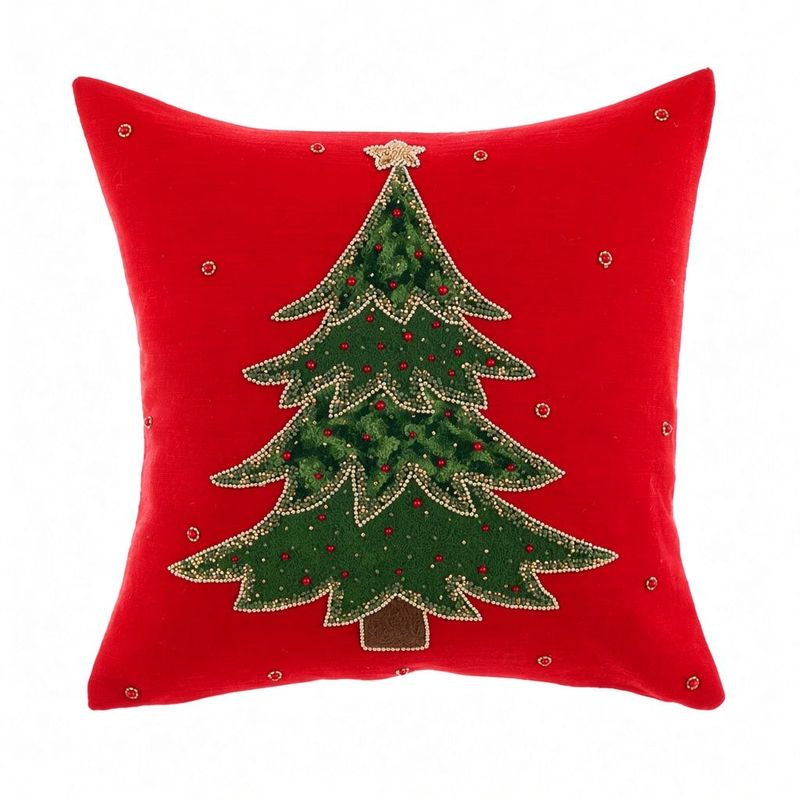 Coussin brodé sapin, 45 x 45 cm, Blanc Mariclo