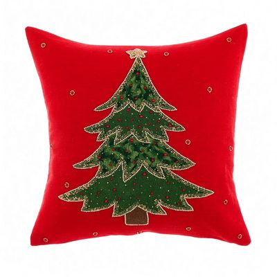 Coussin brodé sapin, 45 x 45 cm, Blanc Mariclo