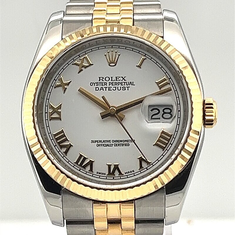 Rolex Datejust 36mm - Stainless Steel and Yellow Gold - White Roman Numeral Dial