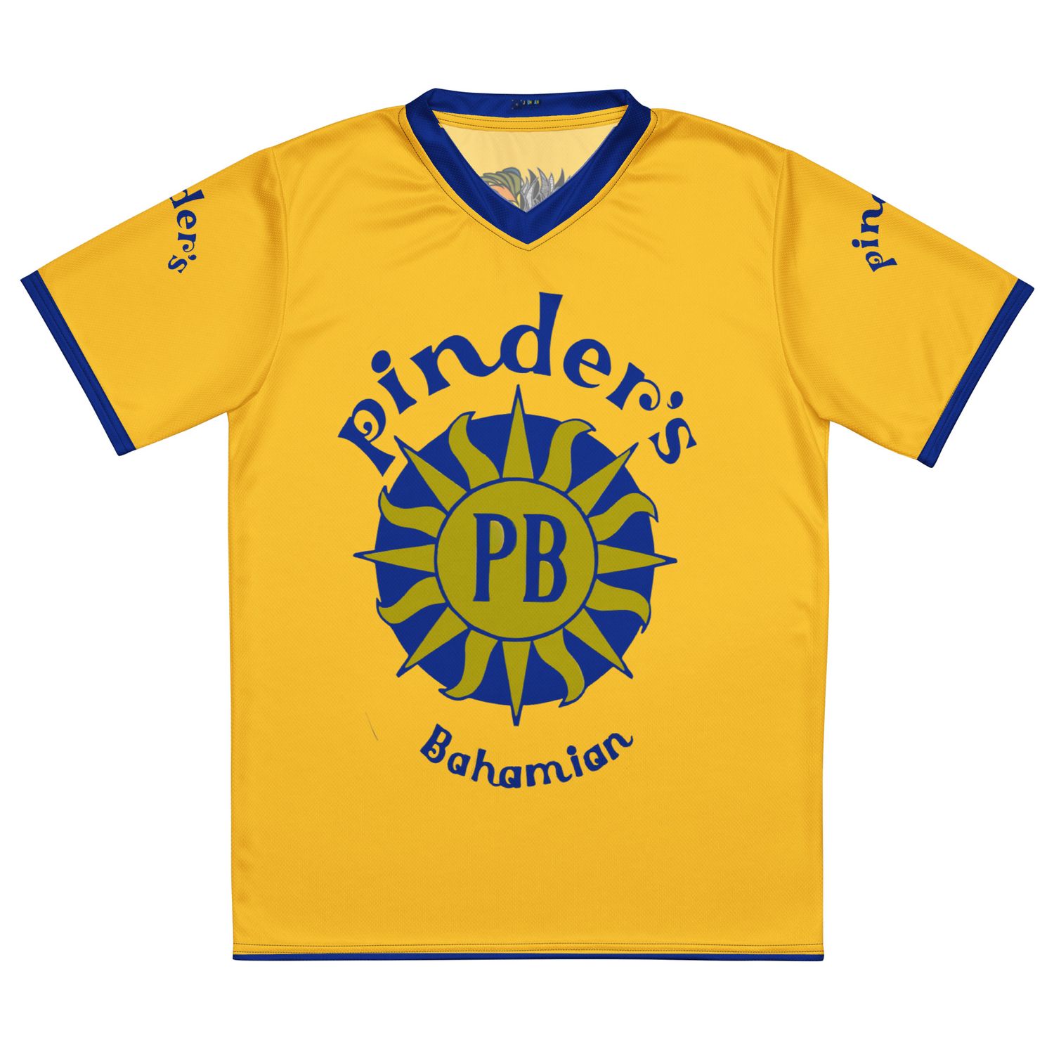 JLB Pinder&#39;s Beverages YELLOW Blue Letter Men&#39;s/Unisex Jersey