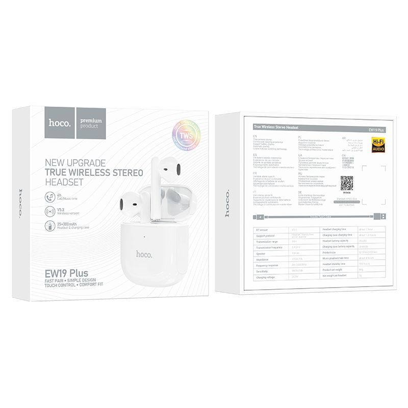 Airpods (2ᵉ génération) - Bluetooth - HOCO (EW 19 PLUS) - Blanc