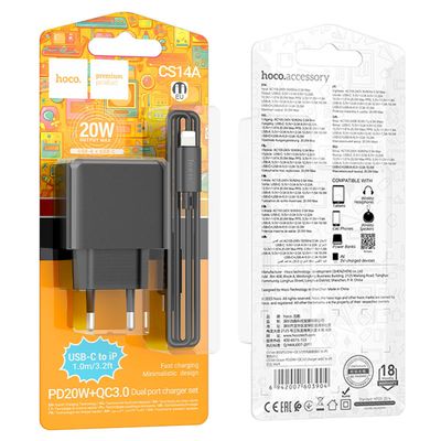 Chargeur HOCO Fast PD Charge  PD20W + QC3.0 -  CS14A