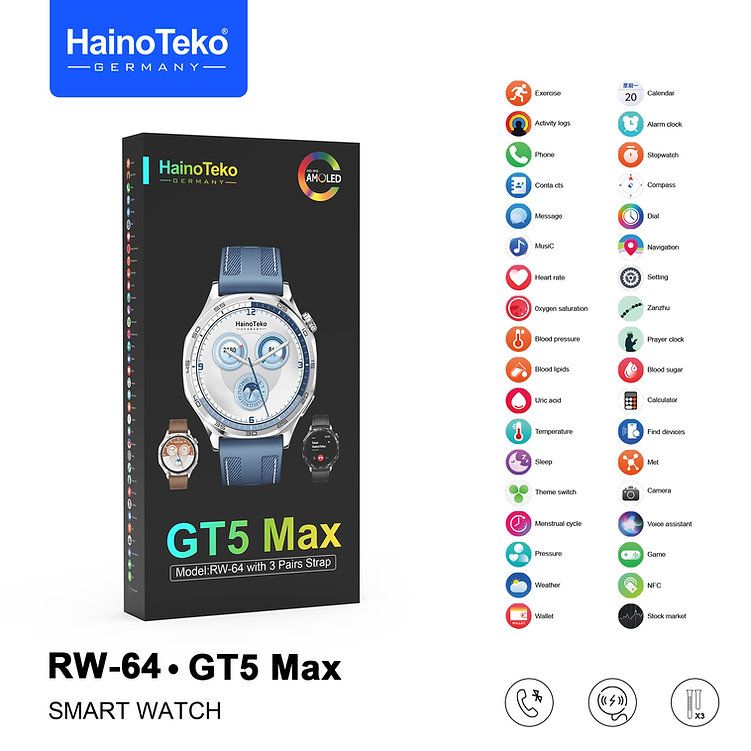 Smart Watch Haino Teko + 3 Bracelet -  RW64 - GT5 Max - Noir