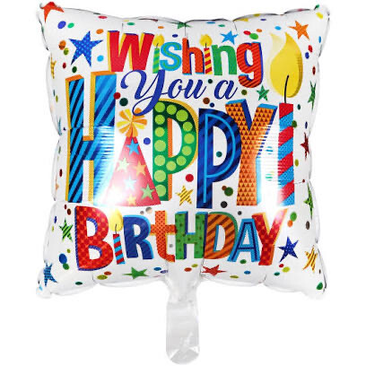 Square Wishing You A Happy Birthday Foil Balloons, 18x18-in.
