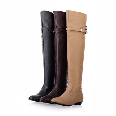 New Big size 34-45 women flat boots over knee winter warm long round toe fashion botas footwear