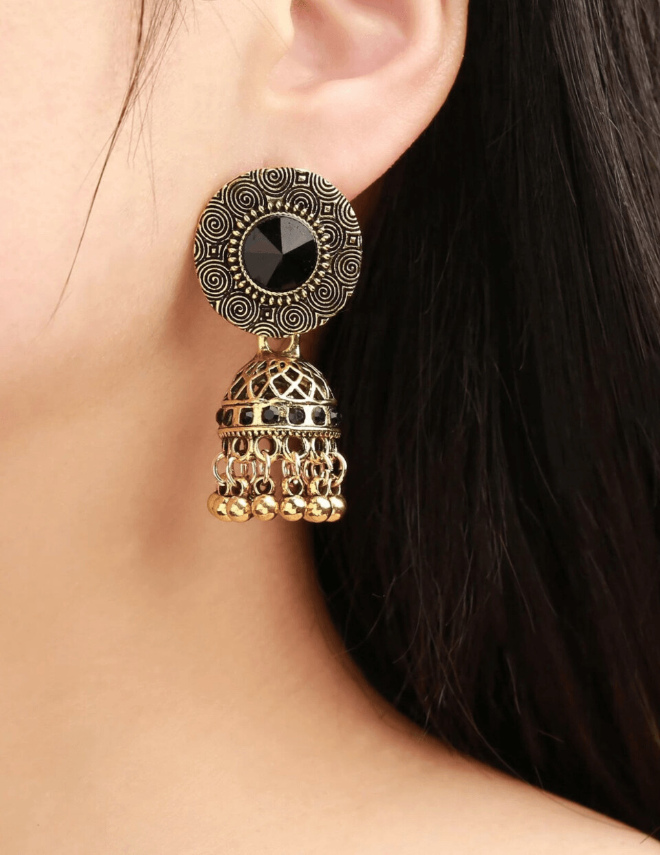 Tassel Textured Metal Drop Jhumka Earrings