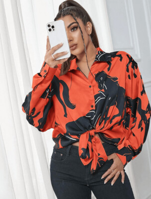 Horse Print Knot Front Blouse