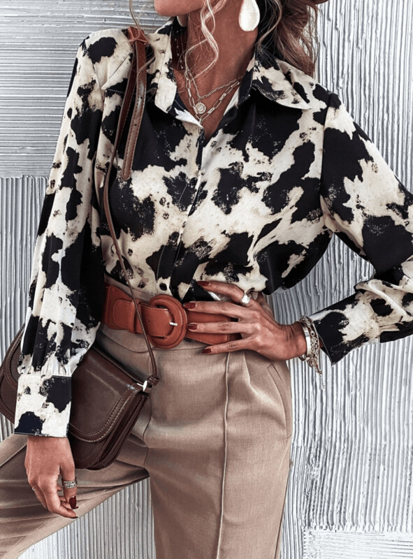 Tie Dye Button Front Blouse I Cow Design