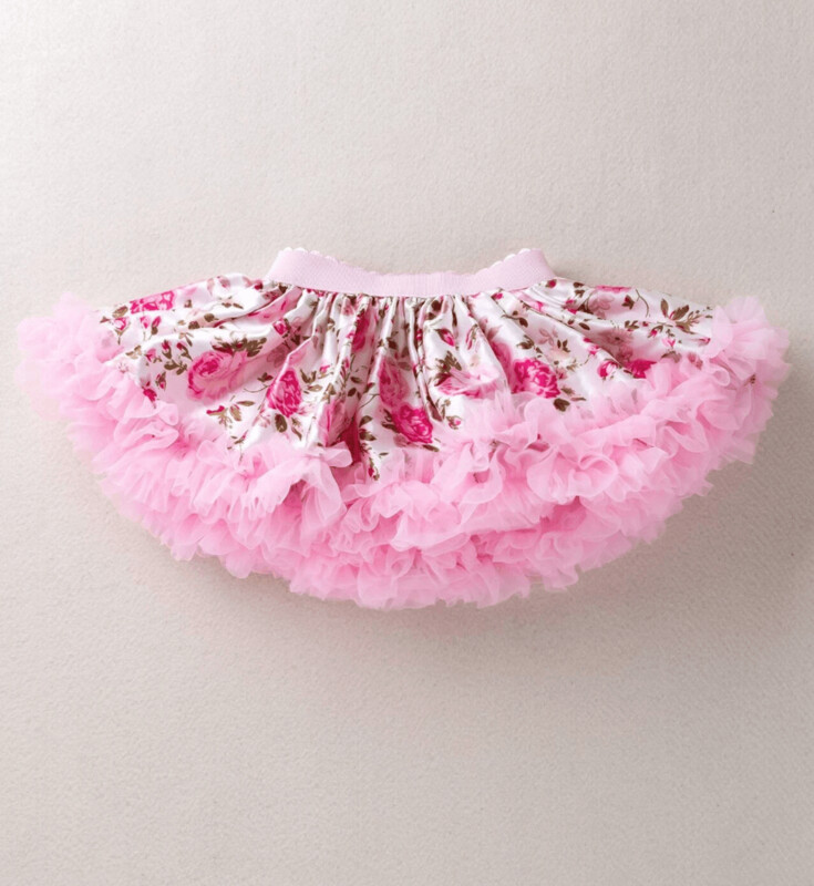 Baby Floral Print Mesh Trim Bow Front Skirt