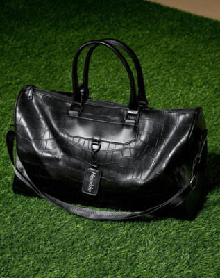 Men Crocodile Embossed Black Soft Leather Duffel Bag