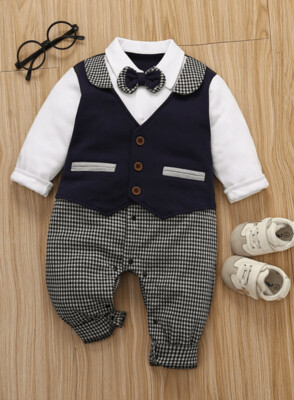 Baby Plaid Bow Button Front 2 In 1 Jumpsuit