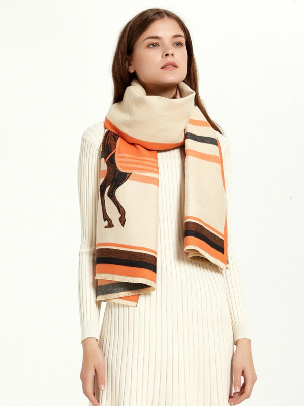 Horse Pattern Raw Trim Scarf
