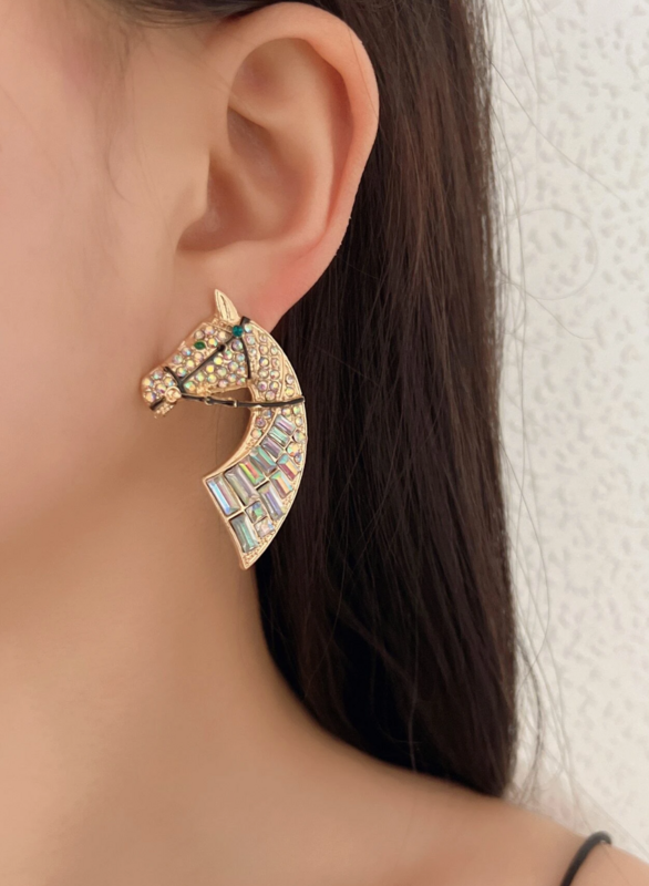 Rhinestone Decor Horse Design Earrings