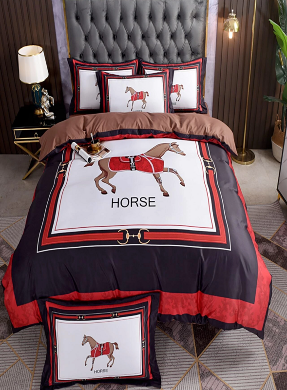 Horse & Letter Graphic Duvet Cover Set Without Filler