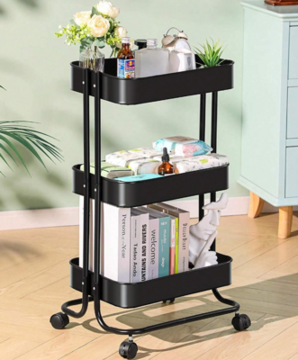 3-Tier Metal Rolling Utility Carts With Wheels(Need Install!!!!),Heavy-Duty Storage Rolling Cart,Multifunctional Mesh Organization Grocery Utility Cart, Craft Art Cart For Kitchen,Office,Bathroom,Clea