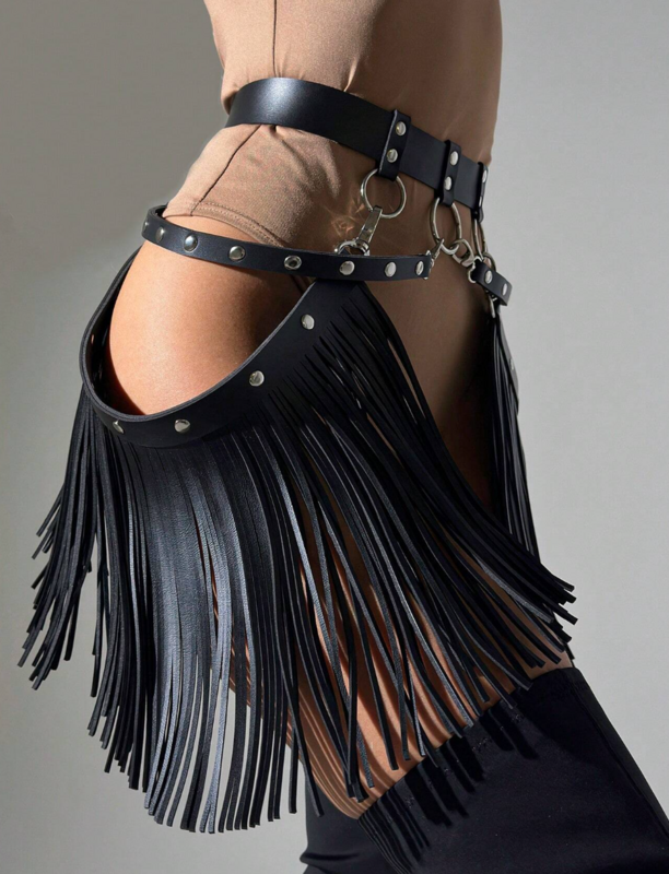 Tassel Waist Chain Pu Leather Harness Tassel Belt Pants Chain Punk Goth Body Decoration Belt Party Accessories Holiday Gift