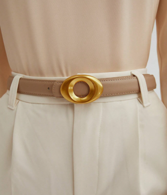 PREMIUM PRE-SHAPED PEACH-COLORED OVAL-BUCKLED BELT