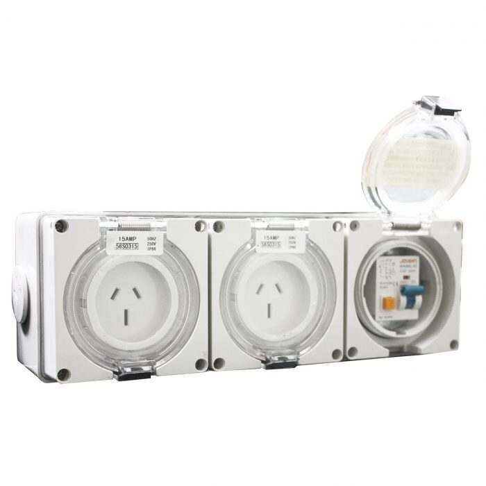 (RCD) Earth leakage protection (IP56) 32amp circuit breaker. 2 x outlets. Suits units from 6.0kVA onwards