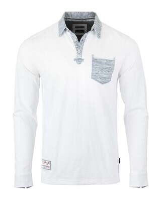 ZIMEGO Men's Casual Long Sleeve Color Contrast Placket Pocket Polo Shirt