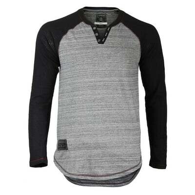 ZIMEGO Long Sleeve Contrast Raglan Henley V-Neck T-Shirts