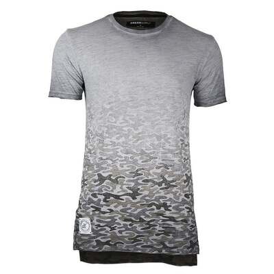 Men's Short Sleeve Camouflage Longline Side Slit Oil Wash T-shirts SLATE