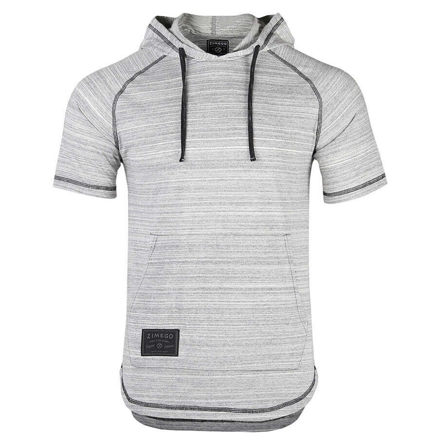 ZIMEGO Men's Short Sleeve Raglan Hoodie Round Bottom Semi Longline T-Shirt