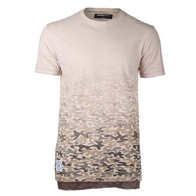 Men's Short Sleeve Camouflage Longline Side Slit Oil Wash T-shirts PINK