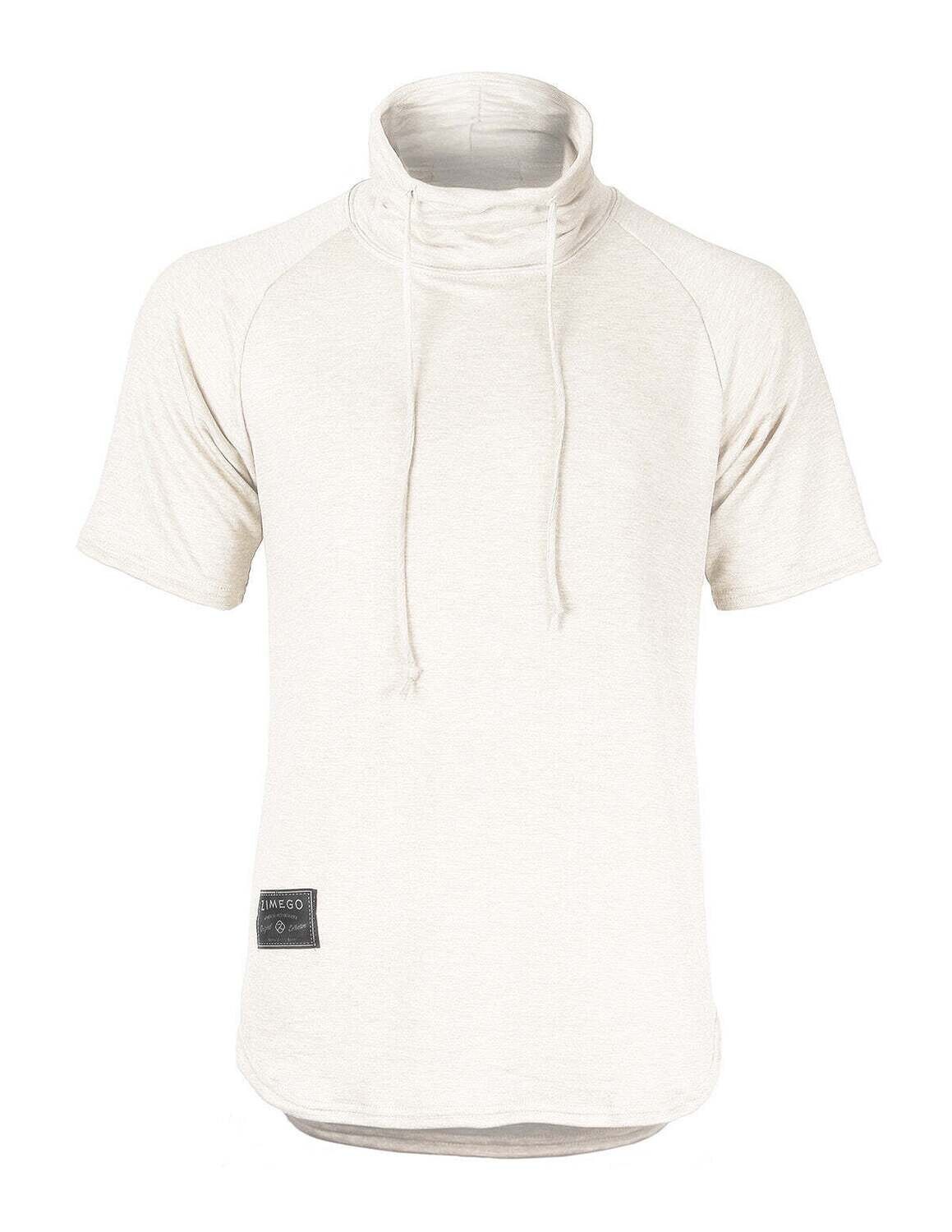 ZIMEGO Men's Short Sleeve High Neck Longline Hipster Round Bottom Raglan T-Shirt - SAND