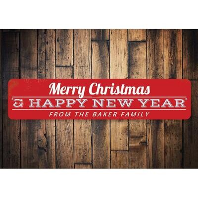 Merry Christmas & Happy New Year Family Sign