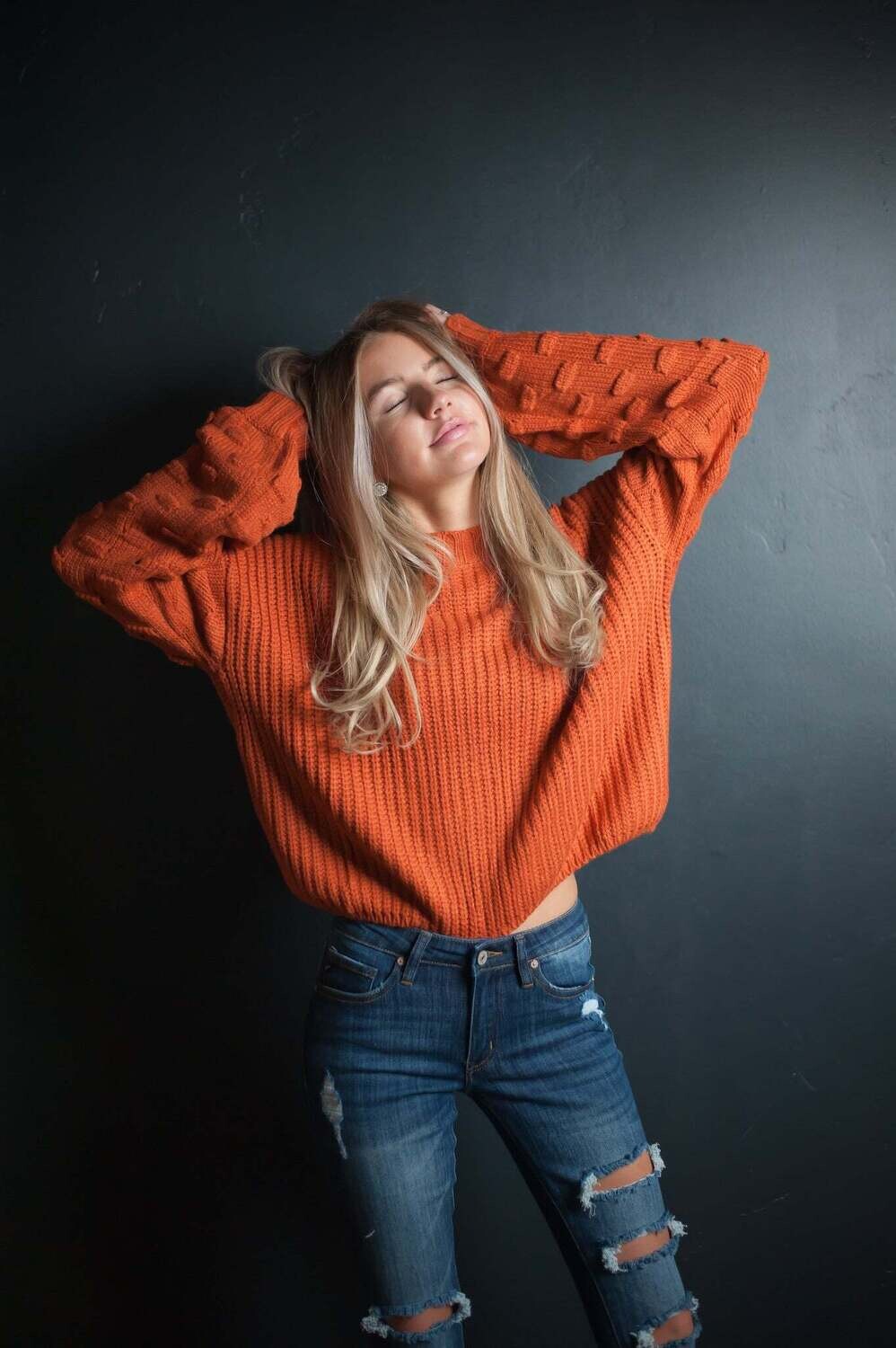 Ava Balloon Sleeve Sweater in Orange