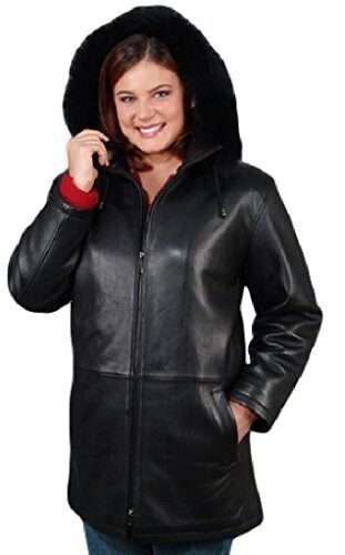 REED Women's 33" Parka with Fox Trimmed Detachable Hood Leather Jacket