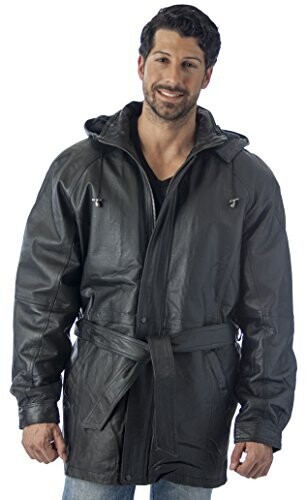 REED Men's Hooded Parka Leather Jacket with Zip-Out Hood