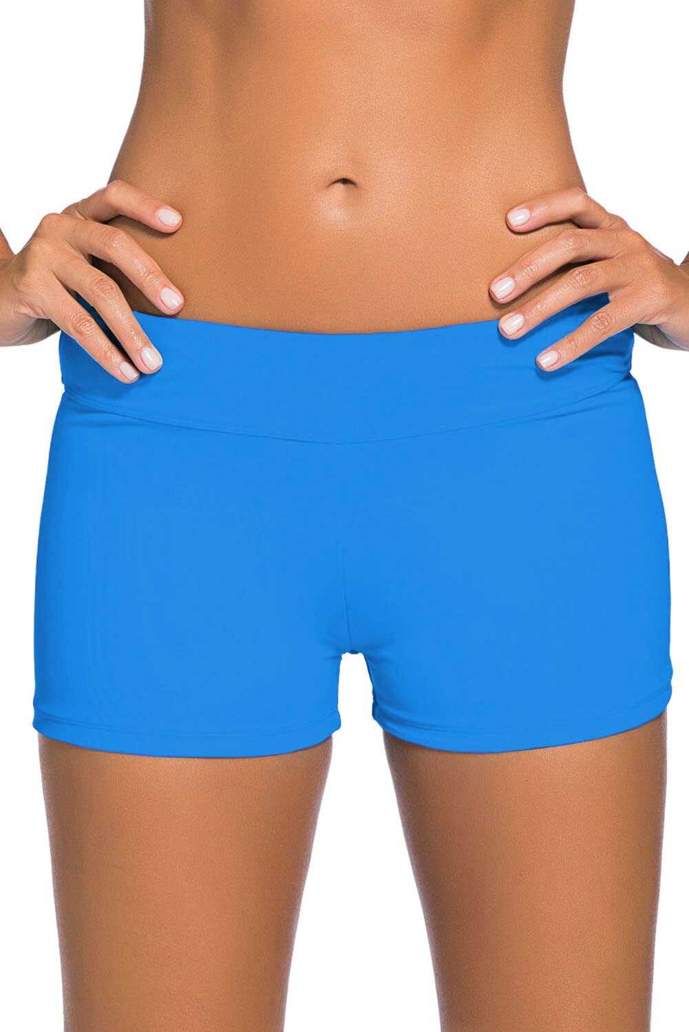 Blue Wide Waistband Swimsuit Bottom Shorts