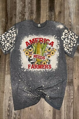 Gray AMERICA NEEDS FARMERS Corn Leopard Print Graphic Tee