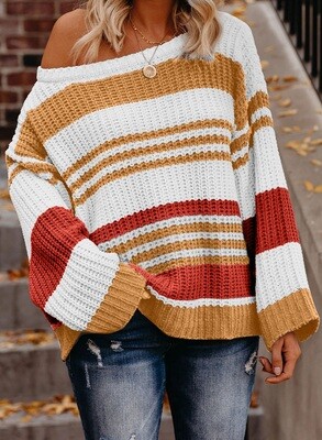 Orange Striped Pattern Knit Sweater