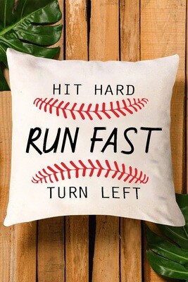 Beige RUN FAST Letter Baseball Print Graphic Pillow Cover