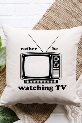 Beige Watching TV Letter Graphic Print Pillow Cover