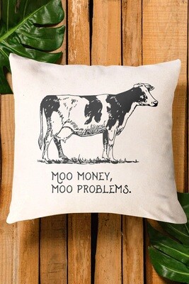 Beige Moo Money Moo Problems Cow Print Pillowcase