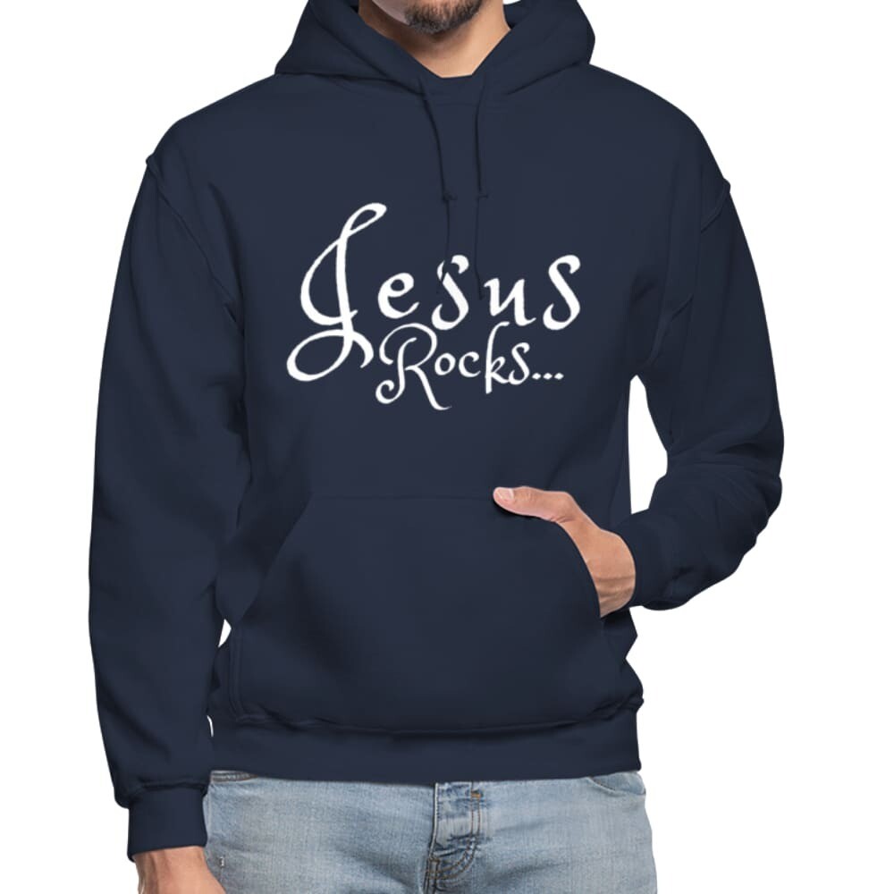 Uniquely You Mens Hoodie - Pullover Hooded Sweatshirt - Graphic/Jesus Rocks