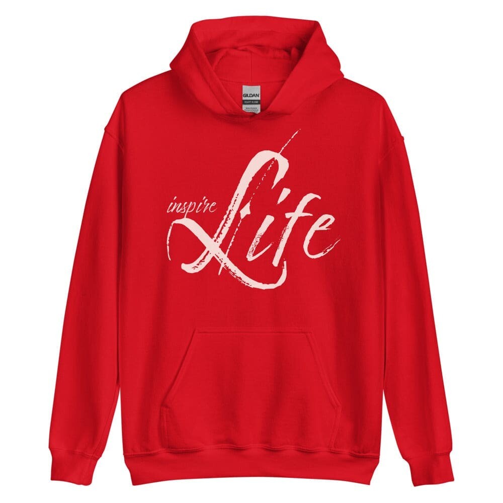 Unisex Hooded Red Sweatshirt - Inspire Life Graphic / Size M