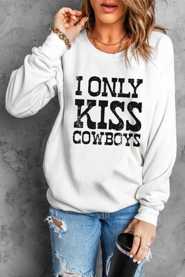 White LONELY KISS COWBOYS Crew Neck Sweatshirt