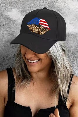 Black Leopard American Flag Kiss Pattern Baseball Cap