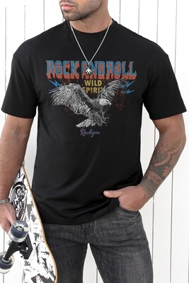 Black Rock And Roll Eagle Graphic Print Short Sleeve Men's T Shirt