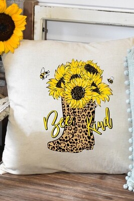 Beige Be Kind Sunflower Leopard Boots Graphic Pillow Case