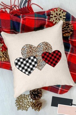 Beige Plaid Leopard Heart-shaped Print Pillow Cover