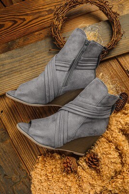Gray Peep Toe Zipper Wedge Sandals