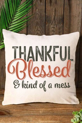 Beige Thankful Blessed Art Word Print Pillowslip