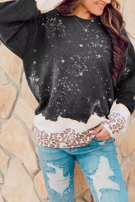 Black Leopard Bleached Pullover Sweatshirt