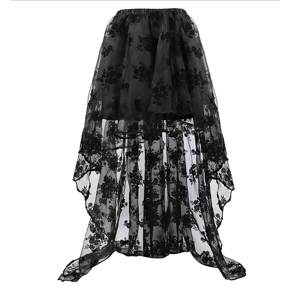 Women's Vintage Plus Size Asymmetrical A Line Skirts - Solid Colored Lace Black White Red S M L